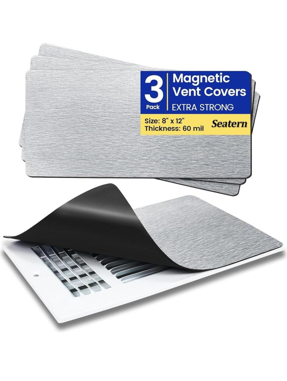 Magnetic Vent Covers, Extra Strong Magnets 8" x 12" - 3Pack Brushed Silver